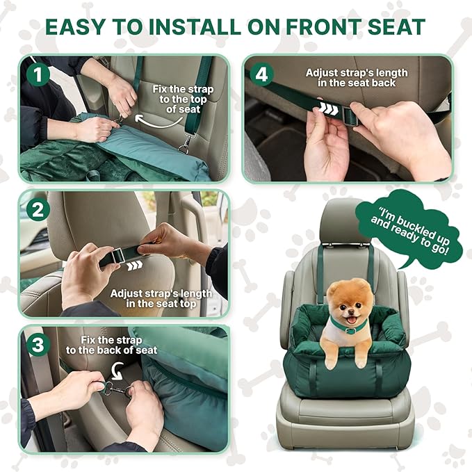 BurgeonNest Dog Car Seat for Small Dogs, Calm Blue Pet Car Bed Under 25 lbs, Soft Booster Fully Detachable and Washable Cat Carseats with Storage Pockets and Clip-On Leash Portable Travel Carrier