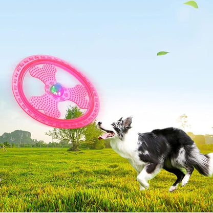 Flying Disc Dog Sport Toy with Flashing LED Lights, Light Up Pet Disk for Ultimate Night Time Play, Blue