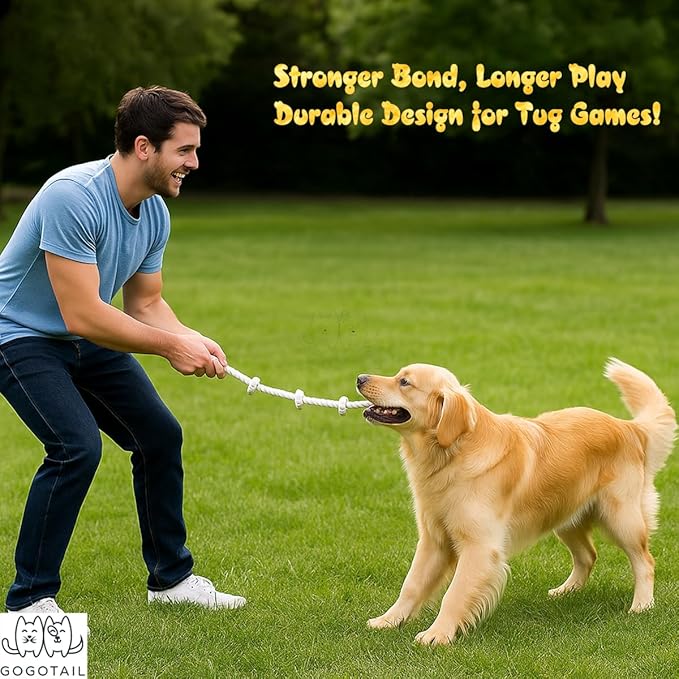 35" Dog Tug Toy – 5-Knot Durable Cotton Rope for Medium & Large Dogs (22–88 lbs), Washable Chew & Tug Toy for Interactive Play, Dental Cleaning, Indoor & Outdoor Use, White