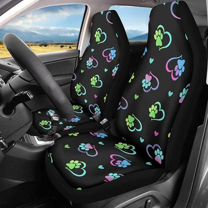 Dog Paw Heart Car Seat Covers Set for Front Universal Interior Accessories Seat Protective Bottom Cushion Pad Set for Women Cute Vehicle Interior Accessory for SUV Truck