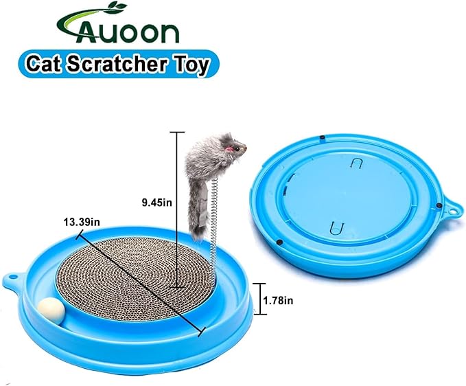 AUOON Cat Scratcher Toy with Ball Track - 3 in 1 Interactive Cat Toy, Cat Scratch Pad with Cat Ball Toy and Plush Cat Mouse Toy for Indoor Cats and Kittens (Gray)