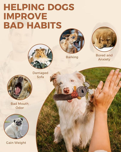 Squeaky Dog Toys for Small Dogs, Interactive Dog Plush Toy for Tough Play, Durable Chew Gifts for Puppy Teething to Keep Them Busy and Relieve Boredom (Brown Dog)