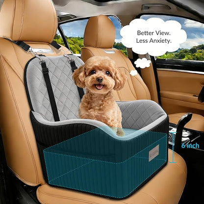 Dog Booster Car Seat for Small & Medium Dogs Up to 35 lbs, 6" Elevated Pet Car Seat with Safety Leash, High-Support Foam, Non-Slip Bottom, Fits Front & Back Seat, Washable Cover
