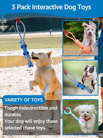 Flirt Pole for Dogs, Interactive Dog Rope Toys, Flirt Pole for Dogs Large Breed Heavy Duty, Medium Small Dogs Teaser Wand Fishing Stick Tug Lure Toy for Outdoor (Upgrade)