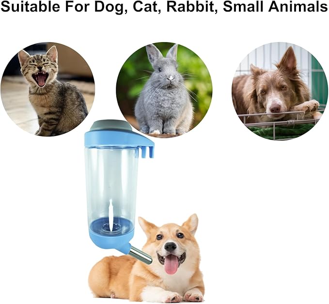 Dog Crate Water Bottle - 12 oz No Drip Kennel Pet Water Dispenser, Easy-to-Use Cage Water Bottle for Dogs, Cats, Small Animals, 350ML, Blue