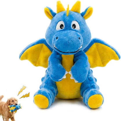 Squeaky Plush Dragon Dog Chew Toy - 8.3‘’X9‘’ Dog Toy for Small/Medium Dogs to Keep Pups Busy，Chewer Dog Toy with Crinkle Paper（Blue）