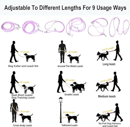 Hands Free Dog Leash Crossbody & Waist for Walking, 9-in-1 No Pull Dog Harness & Leash Set, Heavy Duty Waterproof Slip Lead for Large Medium Breeds (20-120lb, Purple)