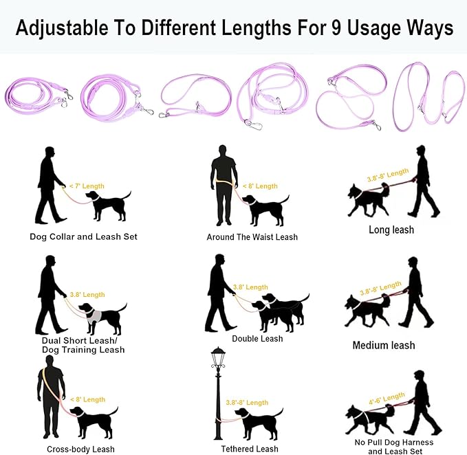 Hands Free Dog Leash Crossbody & Waist for Walking, 9-in-1 No Pull Dog Harness & Leash Set, Waterproof Training Slip Lead for Small Medium Breeds (8-20lbs, Purple)