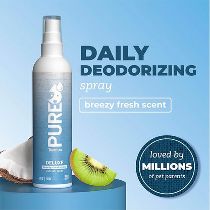 TropiClean Pure 2-in-1 Dog Perfume Spray, Breezy Fresh Scent, Long Lasting Deodoziring Spray for Smelly Dogs, Cleans and Moisturizes Skin & Coat, 8oz.