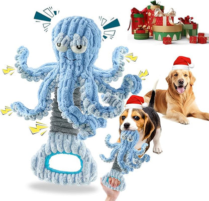 Squeaky Dog Toys, Octopus Dog Toy Interactive Tug of War Puppy Toy to Keep Them Busy(Blue)