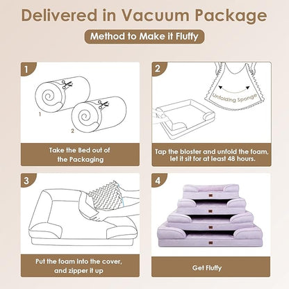EHEYCIGA Orthopedic Dog Beds for Extra Large Dogs 44x32Inch, Waterproof Memory Foam XL Pet Bed with Sides, Non-Slip and Egg-Crate Foam Big Dog Couch Bed with Washable Removable Cover, Lilac