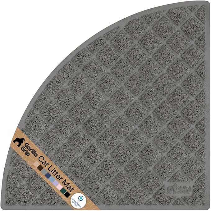 GORILLA GRIP Cat Litter Box Mat, 32x32, Cushioned Coil Mesh Litter Trapping Mats, Scatter Control Supplies for Less Mess, Phthalate Free, Ultra Deep Catch Grooves, Rinse or Vacuum to Clean, Gray
