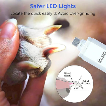 Dog Nail Trimmers-Powerful 2-Speed Dog Nail Grinder-with Safe LED Lighting and Battery Capacity Indicator Light & Type-c USB Rechargeable Quiet pet Nail Grinder for Dogs/Cats (grinder+Charging Cable)