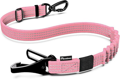 Pawaboo Dog Car Seat Belt– Reflective & Adjustable Dogs Cars Harness Leash with 360° Lockable Buckle, Shockproof Dogs Tether Bungee for Safe Travel, Pink