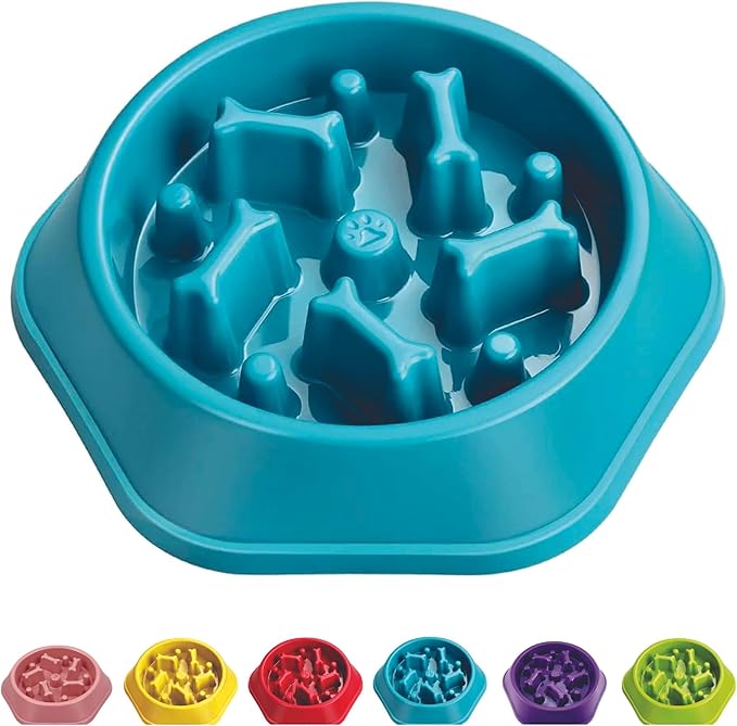 Sefa Slow Feeder Dog Bowl for Small/Medium Dogs, Anti-Choking Slow Feeder Bowl, Slow Feeding Puzzle Bowl, Anti-Slip Dog Bowl with Interactive Bone Shape Food Design, Polypropylene Material. (Blue)
