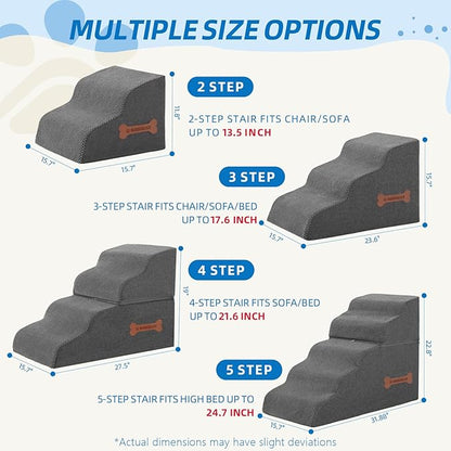 Dog Stairs 3-Step for Small Dogs and Cats to Get on Bed and Furniture/Windows, Pets Can Climb, Sit, or Perch to Look Out Windows, Extra Wide Dog Steps, Non-Slip Waterproof Fabric Cover, Grey（15.7" H）