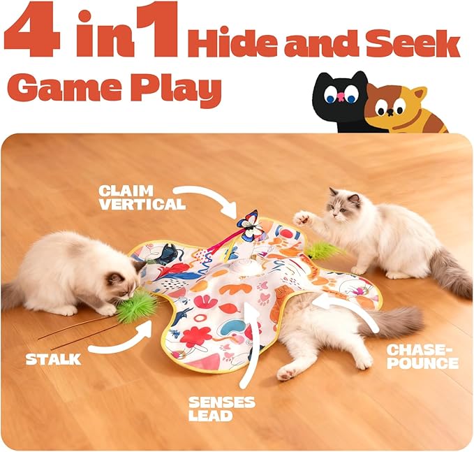 Cat Toys for Indoor Cats, 4in 1 Interactive Cat Toys Rechargeable with Butterfly, Feathers, Setaria Viridis, Real Animal Squeaky, Indoor Kitty Exercise Automatic Pet Toys with 2 Covers for All Breeds