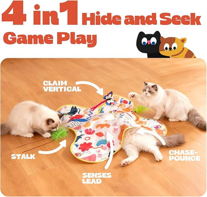 Cat Toys for Indoor Cats, 4in 1 Interactive Cat Toys Rechargeable with Butterfly, Feathers, Setaria Viridis, Real Animal Squeaky, Indoor Kitty Exercise Automatic Pet Toys with 2 Covers for All Breeds