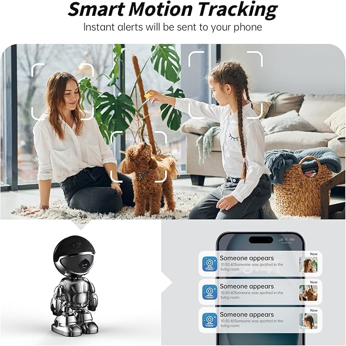 Indoor Camera Robot, 2k 5g/2.4ghz WiFi Pet Robot Cam with Phone App EseeCloud, 360 PTZ Nanny Cam Dog Cam with Audio/Video, Spy Camera 2-Way Audio Motion Tracking 7/24 Night Vision