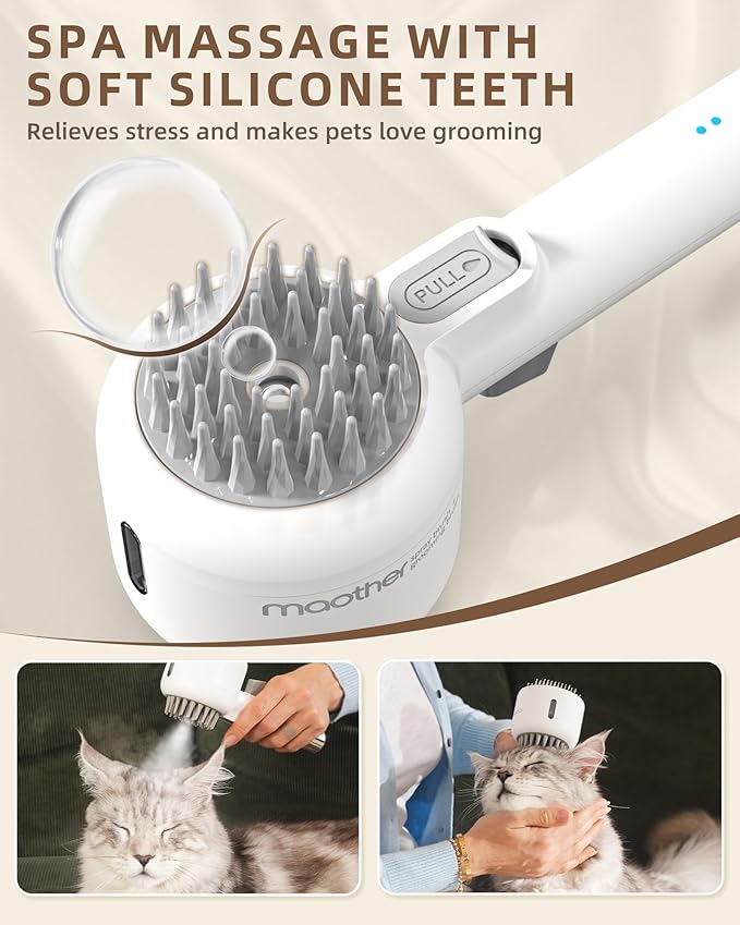 Maother Steam Cat Brush for Indoor Cats, 2-in-1 Cat Grooming Shedding Brush with Spray & Massage Pins, Anti-Static - B1