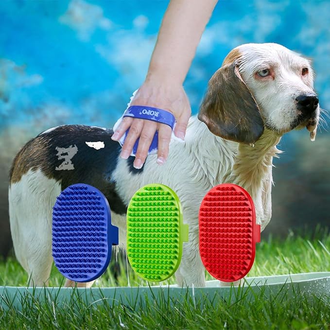 Dog bath brush, ROPO rubber massage pet shampoo brush, used for pet grooming, removing shedding fur, combing tangles and dead fur, suitable for pet dogs and cats (red)