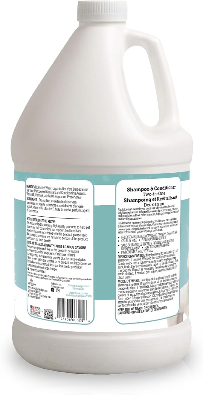 Espree Bright White Whitening Shampoo & Conditioner for Dogs, Stain-Removing, Brightening Formula for White and Light-Coated Pets, Gentle Whitening and Hydrating for Sensitive Skin, Gallon