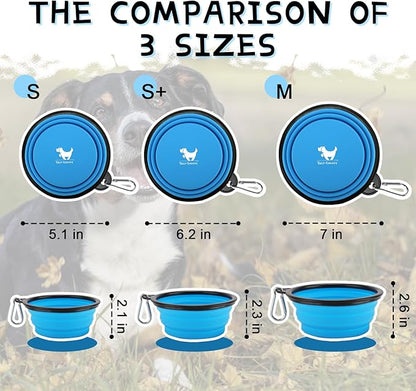 Collapsible Dog Bowls for Travel, 2-Pack Dog Portable Water Bowl for Dogs Cats Pet Foldable Feeding Watering Dish for Traveling Camping with Carabiners, BPA Free (Green&Blue, Medium (Pack of 2))