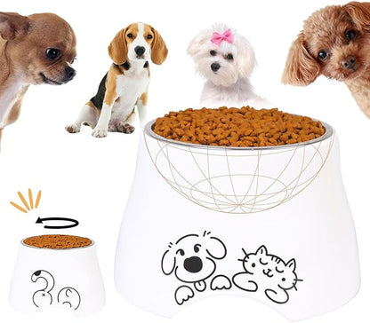 Elevated Spaniel Dog Bowl, Melamine Raised Dog Food Bowl for Long-Eared Dogs, Raised Dog Bowls for Small Dogs, Stainless Steel Inner Bowl, Non-Slip Base (Puppy & Kitten Pals, M (420 ML / 1.5 Cups)