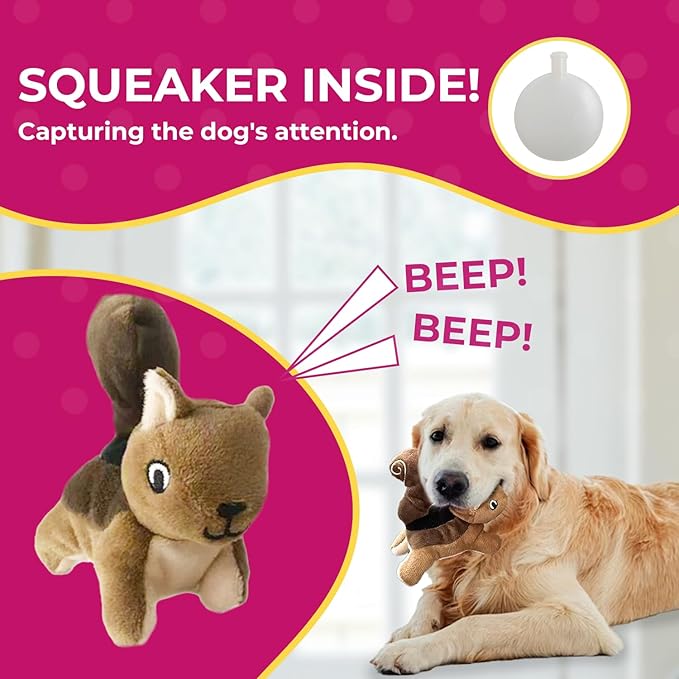 Glow Pups Hide and Seek Dog Toy Squirrel in Tree Trunk, Plush Interactive Burrow Dog Toy with Squeaker, Promotes Mental Stimulation, Easy to Clean, Woodland Style, Large (Brown)