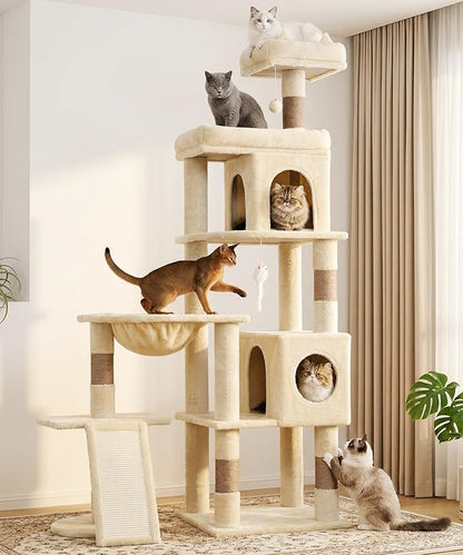 68 Inches Heavy Duty Cat Tree for Indoor Cat, Big Cat Tower with Sisal Scratching Posts and Top Perch, Large Platform for Adult Cats, PMT02BW, Beige