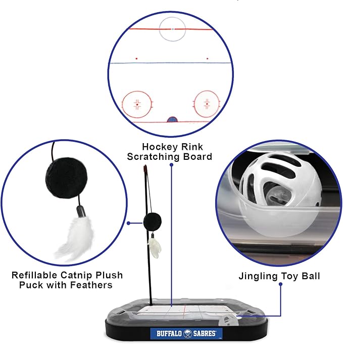 Pets First 5-in-1 NHL Buffalo Sabres Hockey Field Cat Scratcher Toy with Interactive Cat Ball Bell