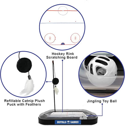 Pets First 5-in-1 NHL Buffalo Sabres Hockey Field Cat Scratcher Toy with Interactive Cat Ball Bell