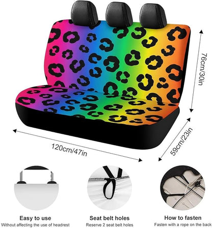 Women's Universal Fit Auto Soft Back Seat Cover, Fashion Decor Car Seat Cover Padded Rear Bench for Trucks SUV Compatible with Rainbow Cheetah Skin Leopard Print