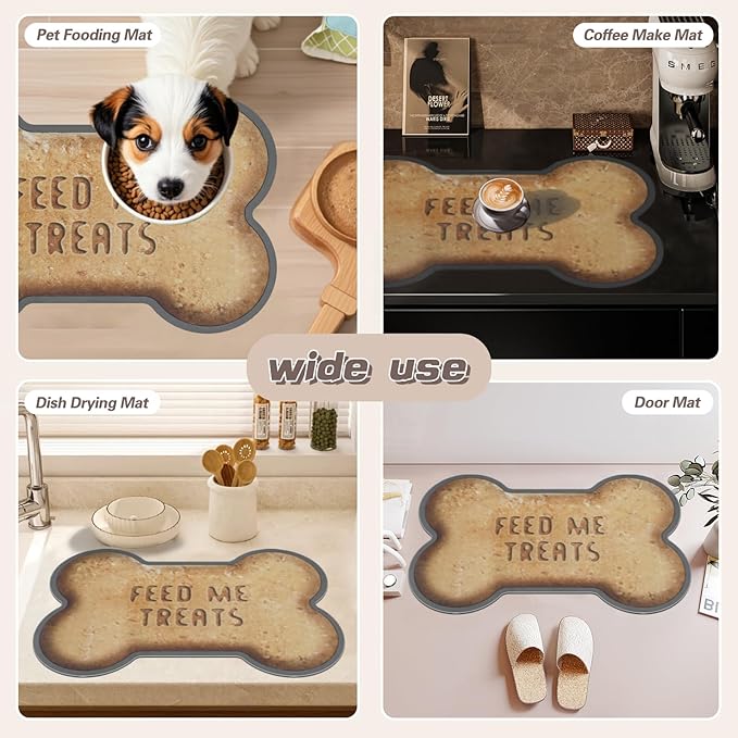 Le couranT Dog Food Plastic Placemat Bone Shaped Water Absorbent Pet Food Mat, Non Slip Placemat for Pets Bowl and Water,Pet Feeding Mat, Quick Dry Water Dispenser Mat, Bone Shaped -16x24 in