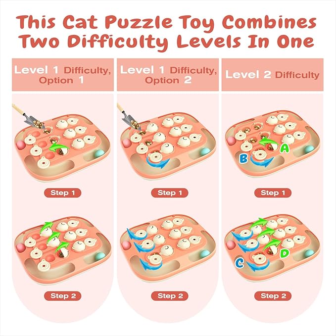 KADTC 2 Ways to Play Large Size Cat Treat Puzzle Toy U.S. Brand & Design Tracking Balls for Indoor Cats Puzzles Feeder Kitten Stimulating Enrichment Slow Feeding Toys Interactive Brain-Teasing Game