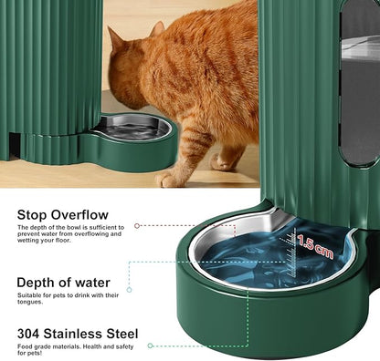 Gardner Pet Gravity Cat Food Feeder and Water Dispenser Stainless Steel Bowls Two-in-One Set Large Capacity Automatic Feeder for Pets Dogs, Puppies, Kittens-(0.8 Gallons x 2)