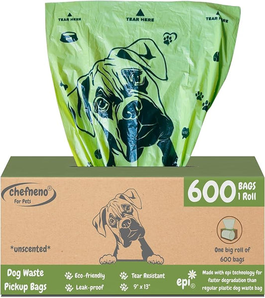 Dog Poop Biodegradable Bags One Biig Roll (600 ct.) Eco-friendly Doggy Poop Bags Pet Waste Pickup Bag Degradable Cat Waste Disposal Bags (1 Roll, 600 Bags)