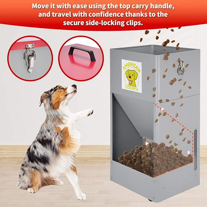 Automatic Dog Feeder with Wheels, 25lb Heavy Duty Galvanized Steel Gravity Food Dispenser - Easy to Move Rolling Pet Food Station for Indoor & Outdoor Use