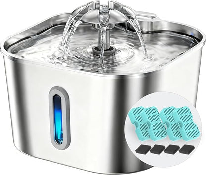 Cat Water Fountain Stainless Steel with 4 Filters & 4 Sponges, 74oz/2.2L Automatic Pet Drinking Fountain, Indoor Water Dispenser for Cats, Kittens, Small Dogs and Pets, Quiet Circulating Pet Fountain