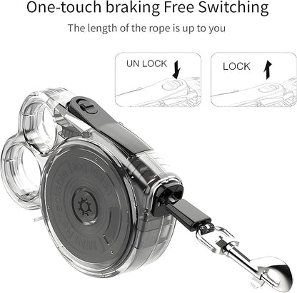 Retractable Dog Leash for Small Dogs, 10ft Retractable Leash for Puppies Up to 26 lbs, 360° Tangle-Free Heavy Duty Nylon Tape, One-Handed Brake Pause Lock, Reflective Strip for Safe Night Walking