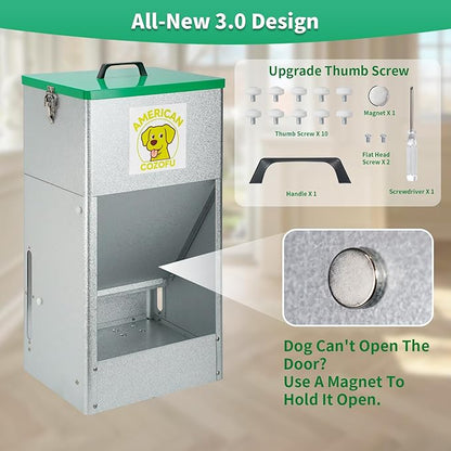 Automatic Dog Feeder with Wheels, 25lb Heavy Duty Galvanized Steel Gravity Food Dispenser - Easy to Move Rolling Pet Food Station for Indoor & Outdoor Use