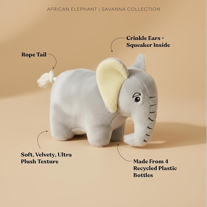 Dog Toys | Plush Toy Elephant Stuffed Animal for Dogs | Medium Eco Friendly Toy - Easy to Clean and Made from Non Toxic Materials