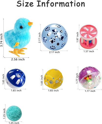 15 Pack Cat Toys Balls Indoor Kitten Play Set with Bell Balls Plush Balls and Wind Up Chicken for Interactive Exercise and Entertainment (1.5'' - 3.7'')