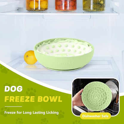 Dog Lick Bowl, Slow Feeder Dog Bowl Licking Mat for Small to Large Dogs, BPA-Free Non-Slip Silicone Slow Feeder Treat Dispenser for Anxiety Relief, Freezer & Dishwasher Safe (Green, 8.3"x2.6")