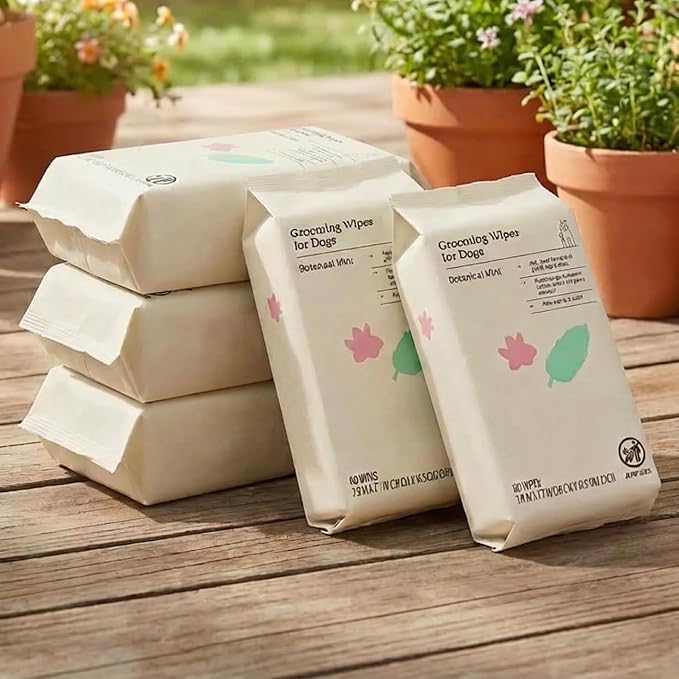 Kindfull Dog Grooming Wipes – 5 Pack (300 Total), Botanical Mint Scent – Gentle, pH-Balanced Pet Wipes for Paws & Fur – Plant-Based, Alcohol-Free – 7.9" x 7.7" Each