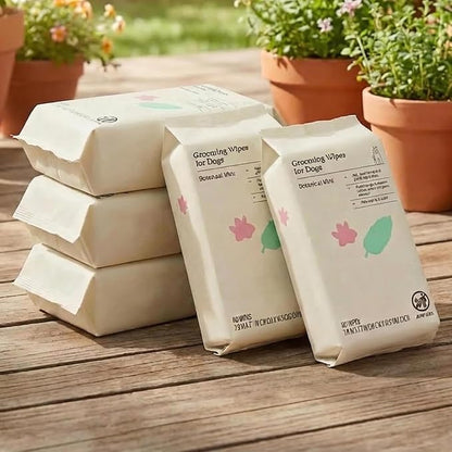 Kindfull Dog Grooming Wipes – 5 Pack (300 Total), Botanical Mint Scent – Gentle, pH-Balanced Pet Wipes for Paws & Fur – Plant-Based, Alcohol-Free – 7.9" x 7.7" Each