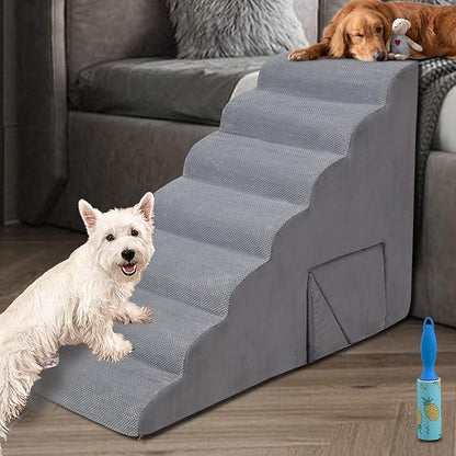 A.FATI 34 Inch 7-Step Foam Dog Stairs for High Beds, Non-Slip Pet Steps Ramp for Senior/Short Legged Dogs & Cats, with Washable Cover