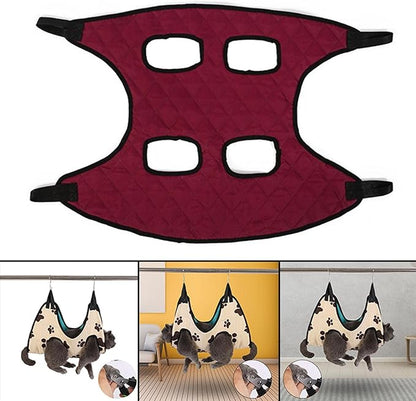 Portable Dog Grooming Hammock Restraint Bag Harness Multi Functional Hammock Helper for Puppy Nail Trimming Cat Pet Supplies Cleaning, Red M
