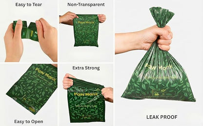 Paw Monk Certified Home Compostable Dog Poop Bags Rolls Refill-120 Bags, Extra Thick 20 Micron, Leakproof & Easy Open doggy poop bags, Unscented