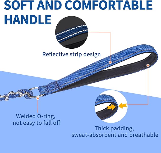 HOMIMP Heavy Duty Chew Proof Leash 4 FT, Reflective for Medium Large Dogs, Metal Training With Soft Padded Handle, Strong Rope for Night Walking, Blue